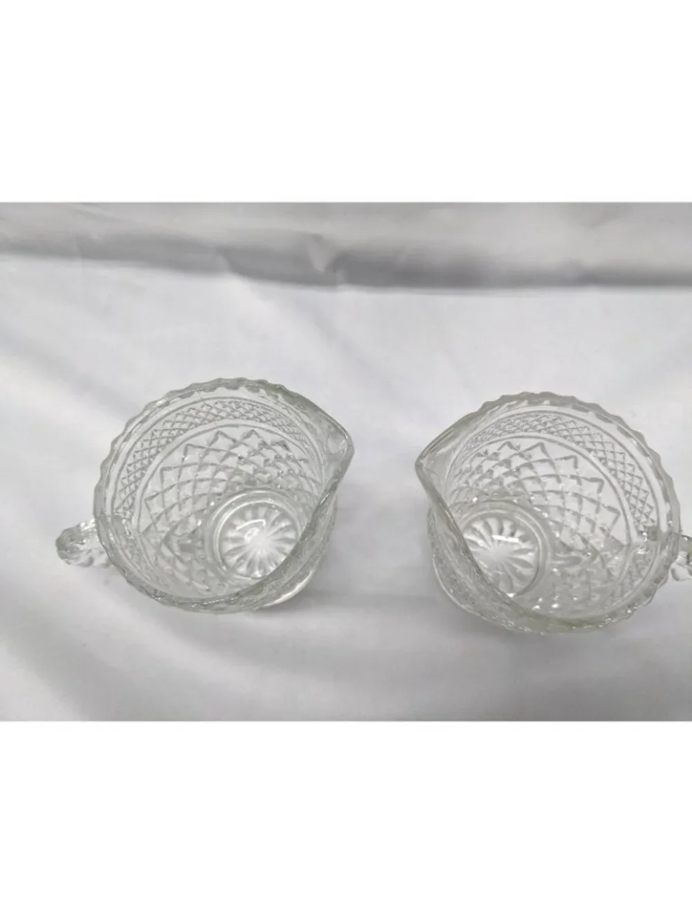 Vtg Anchor Hocking Wexford Pressed Glass Creamers Lot Of 2 Diamond Cut Pattern